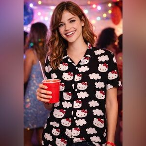 Women’s Hello Kitty shirt Small Hello Kitty blouse short sleeve Like NEW Sanrio